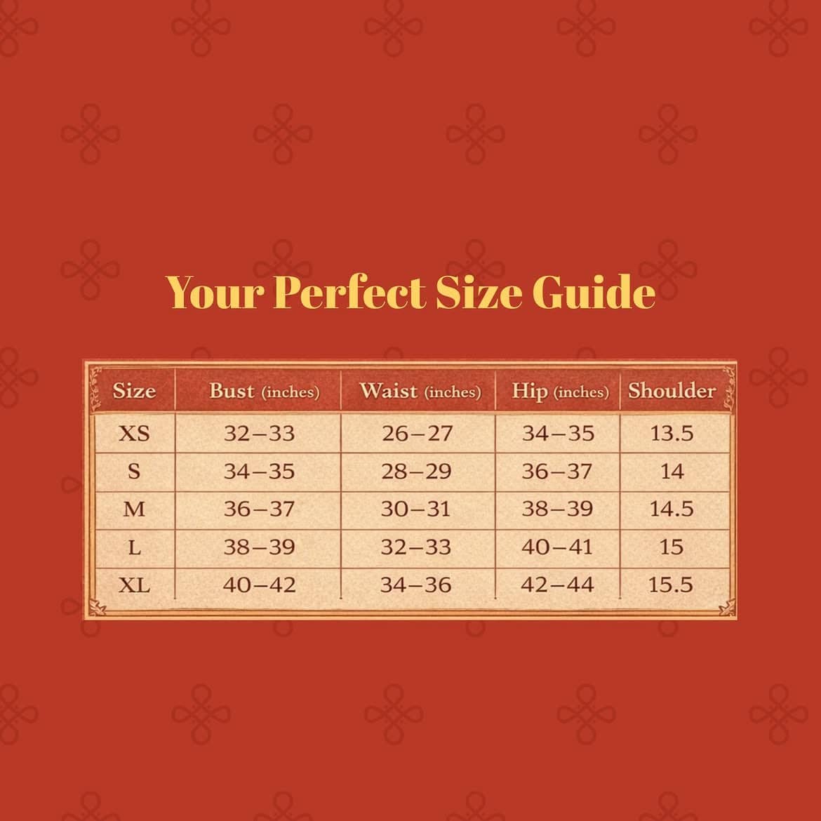 Mahil Thari size chart